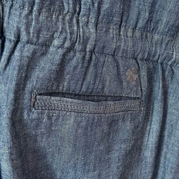 Lucky Brand Chambray Cotton Denim Romper Shorts Button Front Cinched Waist Sz L - Picture 9 of 11